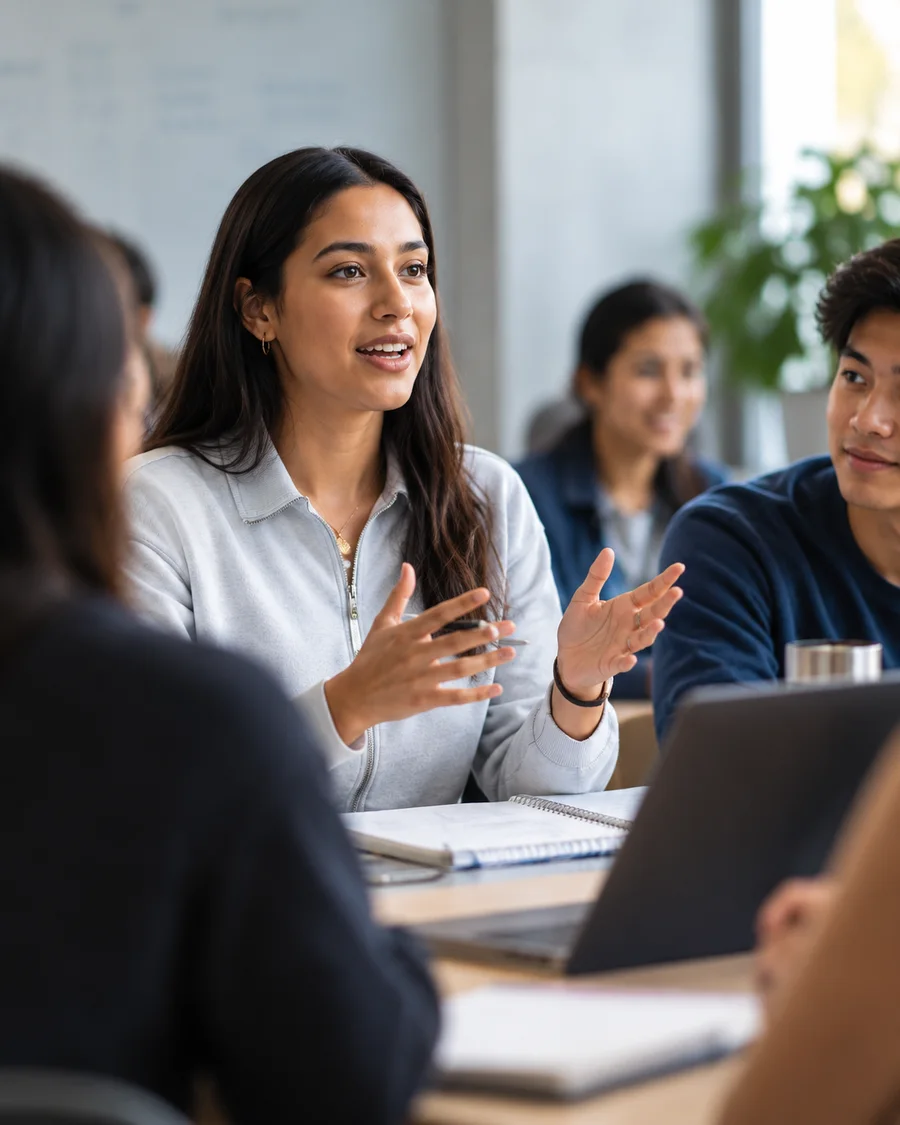 Student sharing an idea during a group discussion